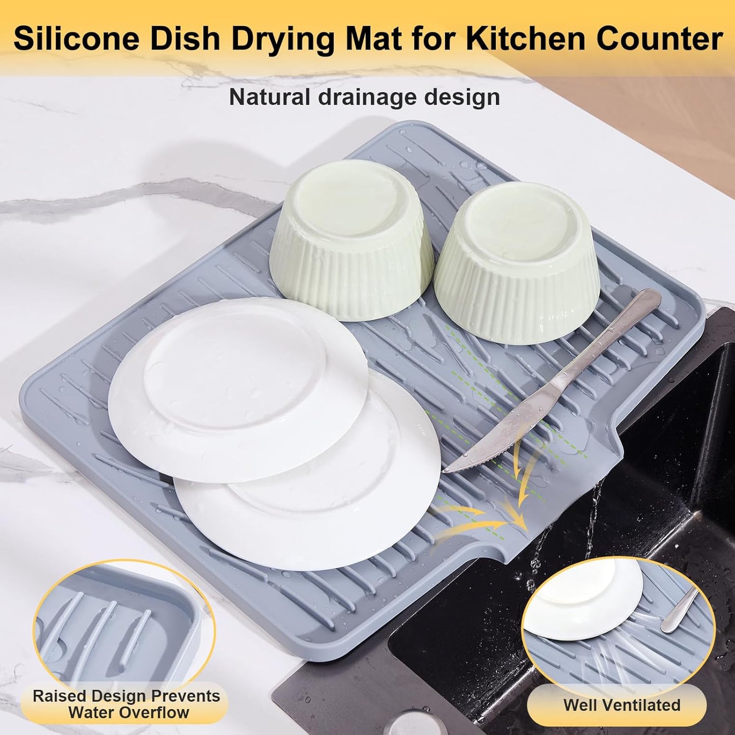 Silicone Dish Drying Mat – Heat Resistant, Non-Slip, Quick-Dry