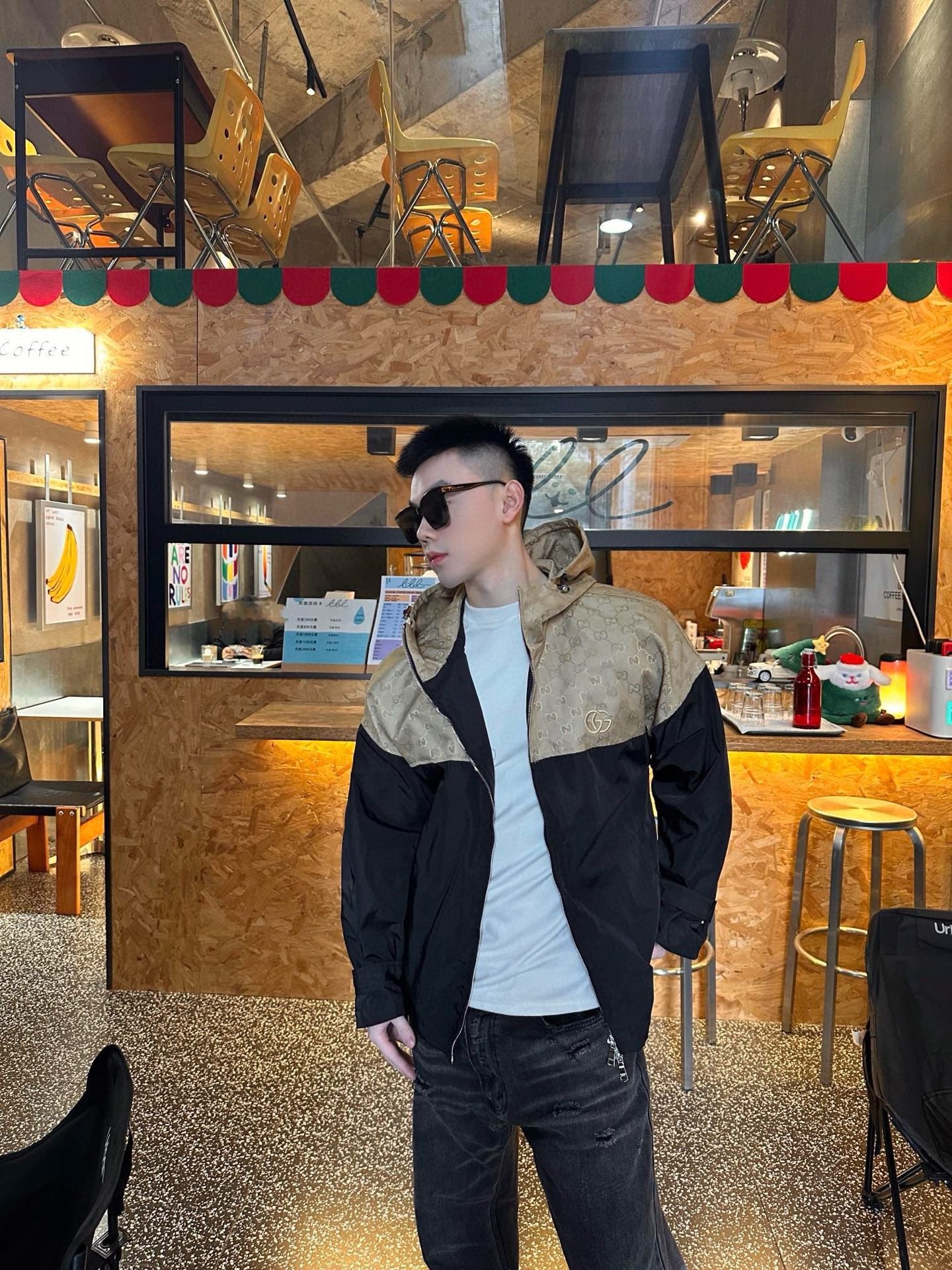 GG patchwork printed hooded trench coat 0725091002