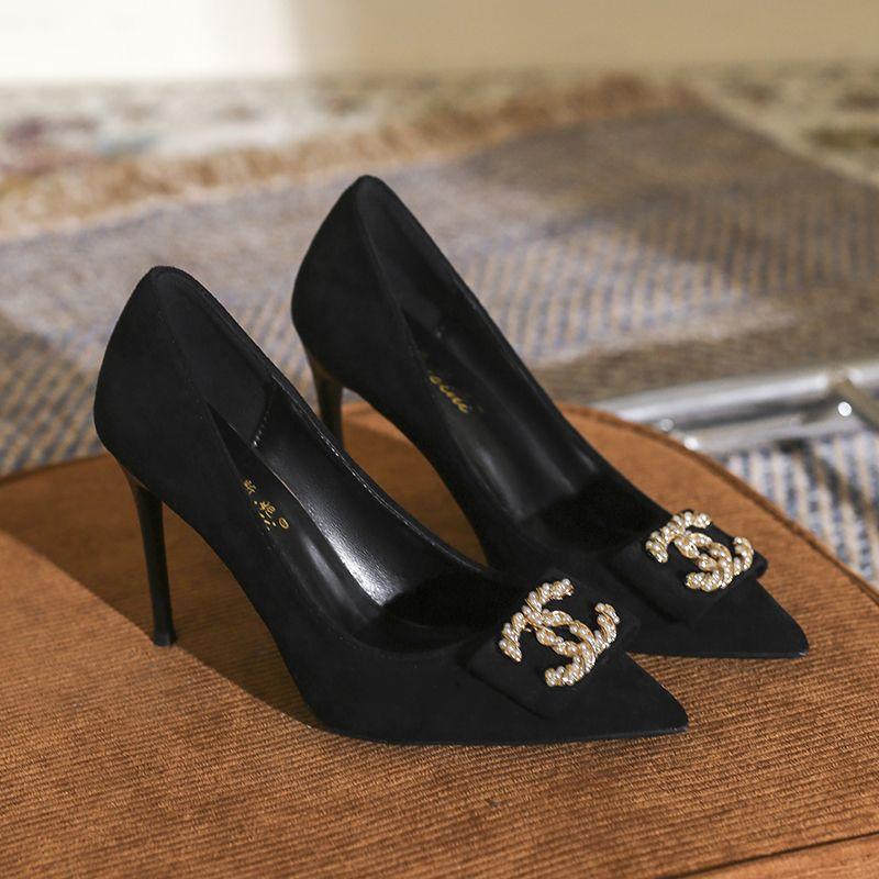 Pointed Toe Soft Black High Heels 0823112307