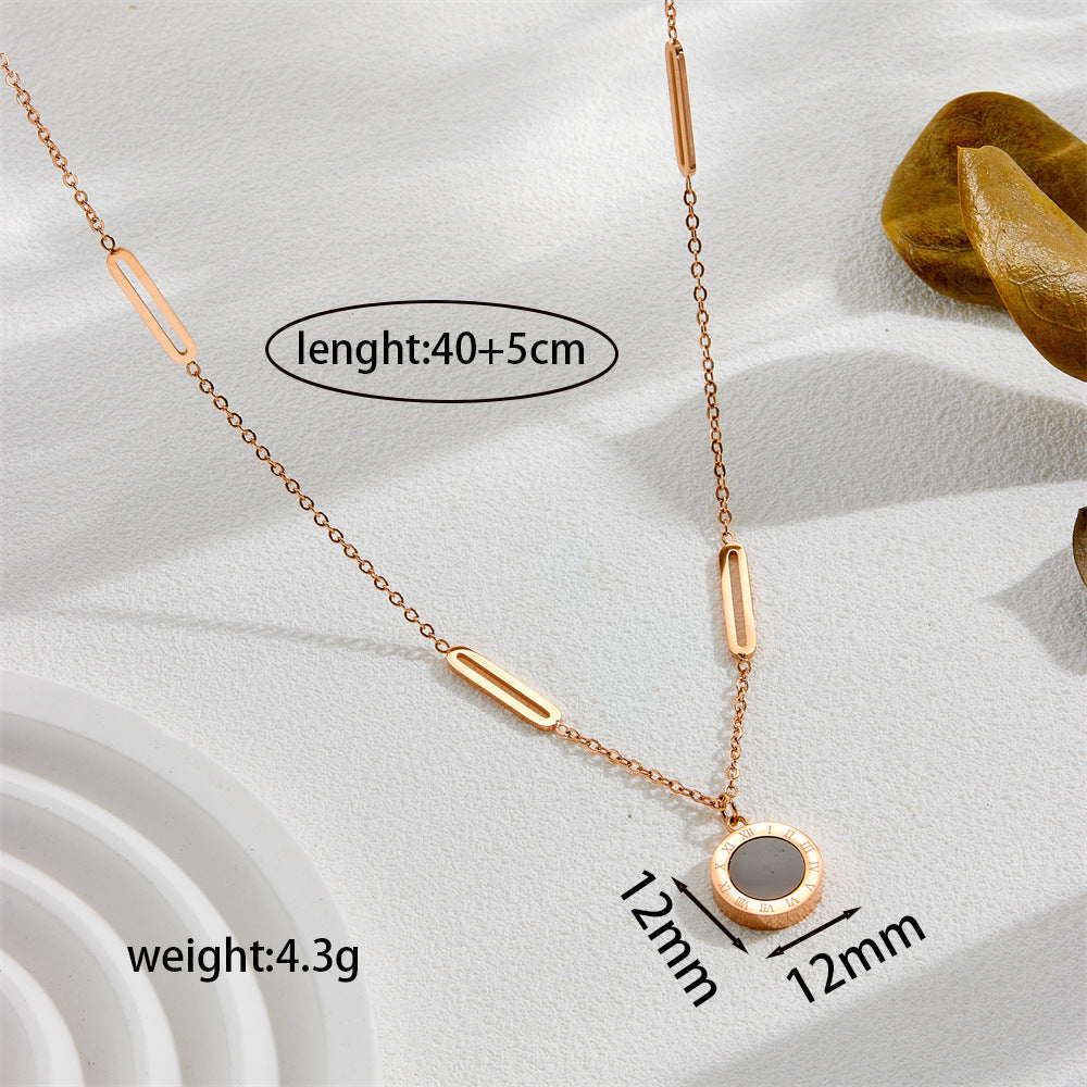 Roman numeral pendant titanium steel necklace 2025081101