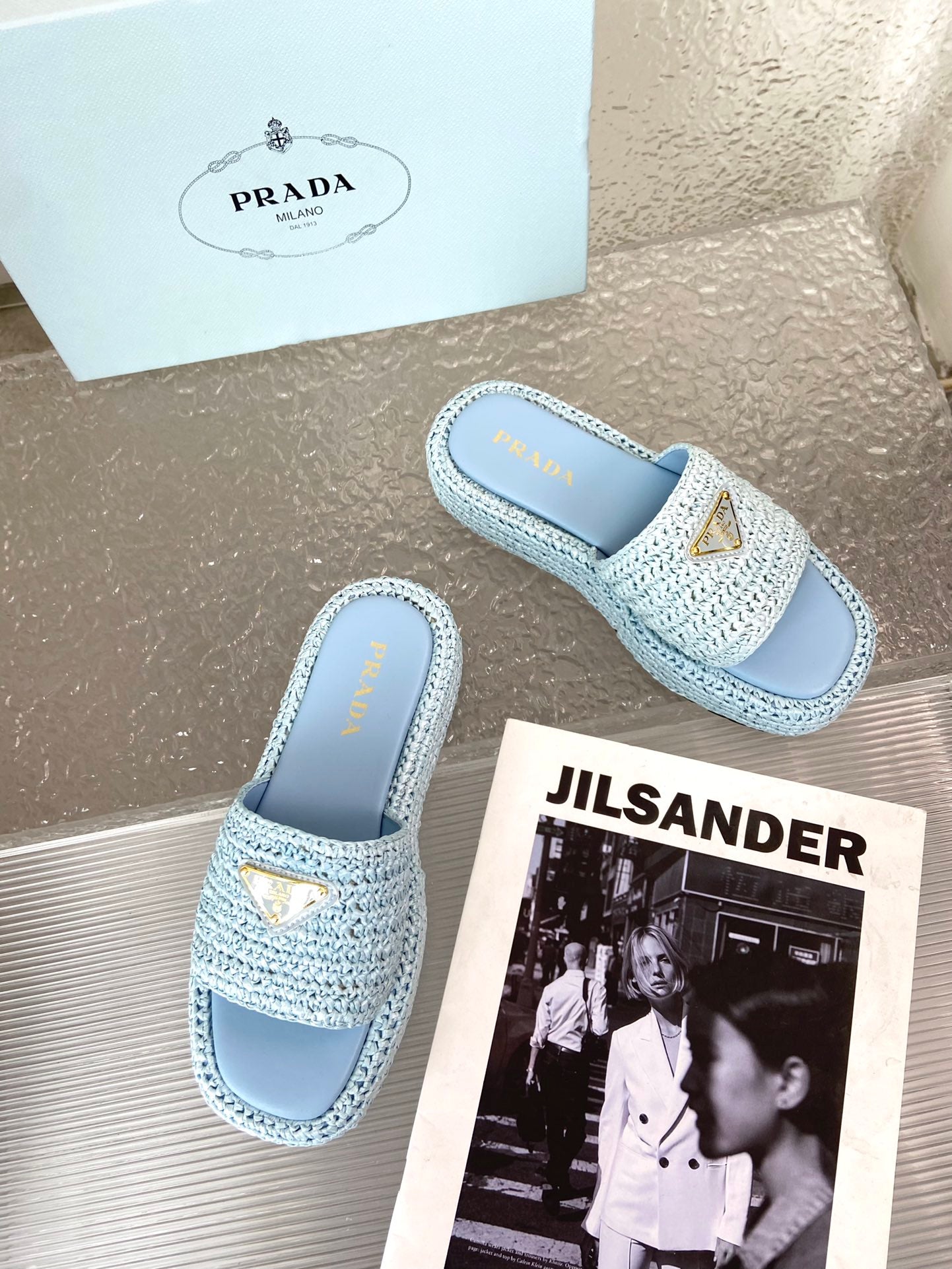 Spring and summer new style woven thick-soled triangle buckle strap slippers 0724032001