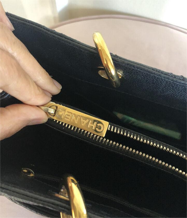 Authentic Cl CC BlackGold Caviar Quilted Grand Shopping Tote 0424031803