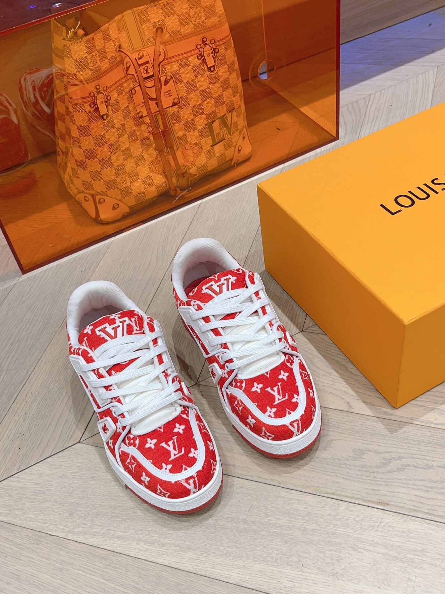 Lvv couple limited series casual denim print sneakers 0725012402