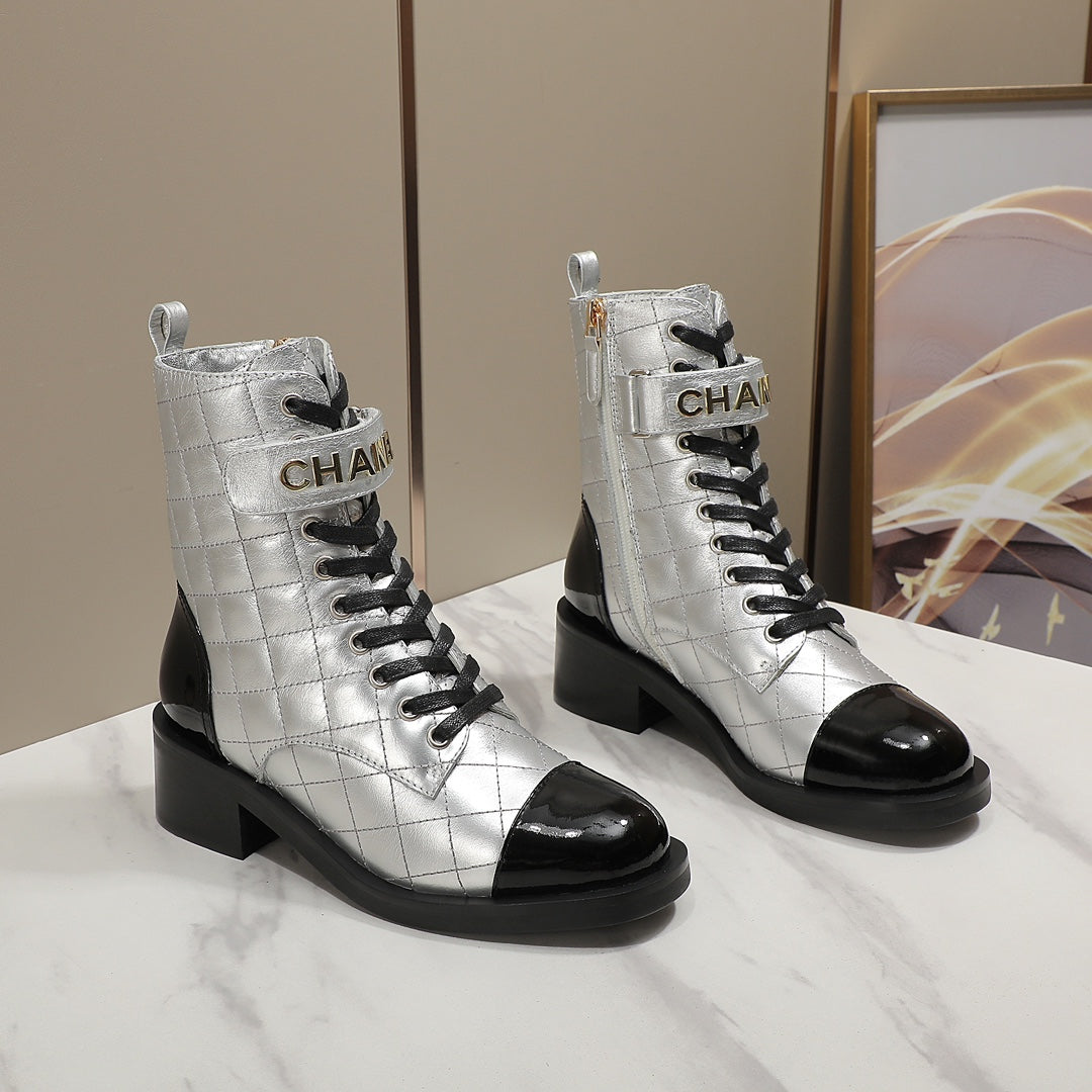 CNL fashion rhombus gold and silver cowhide boots 0724101707