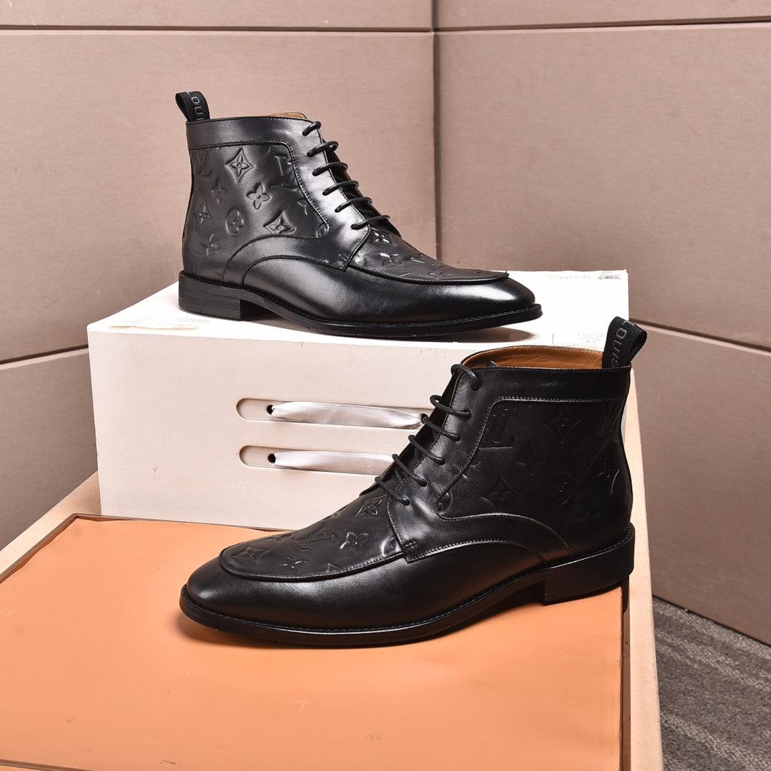 LVV high-top printed business leather shoes 0724120515