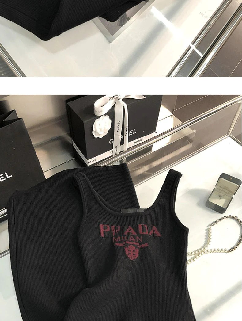 New Fashion All-match Ice Silk Knitted Sling Dress 1024040306