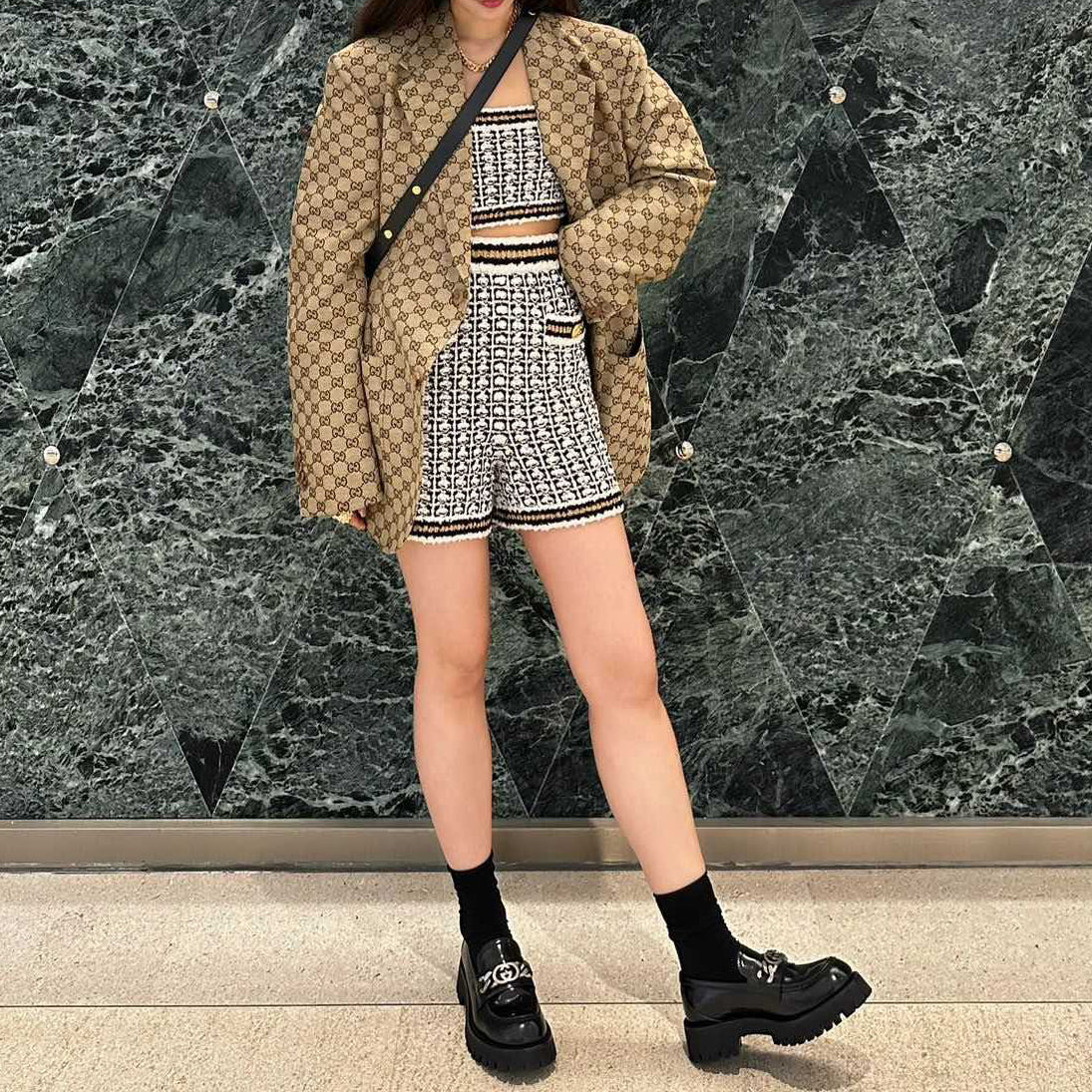 printed khaki suit XC0723080301