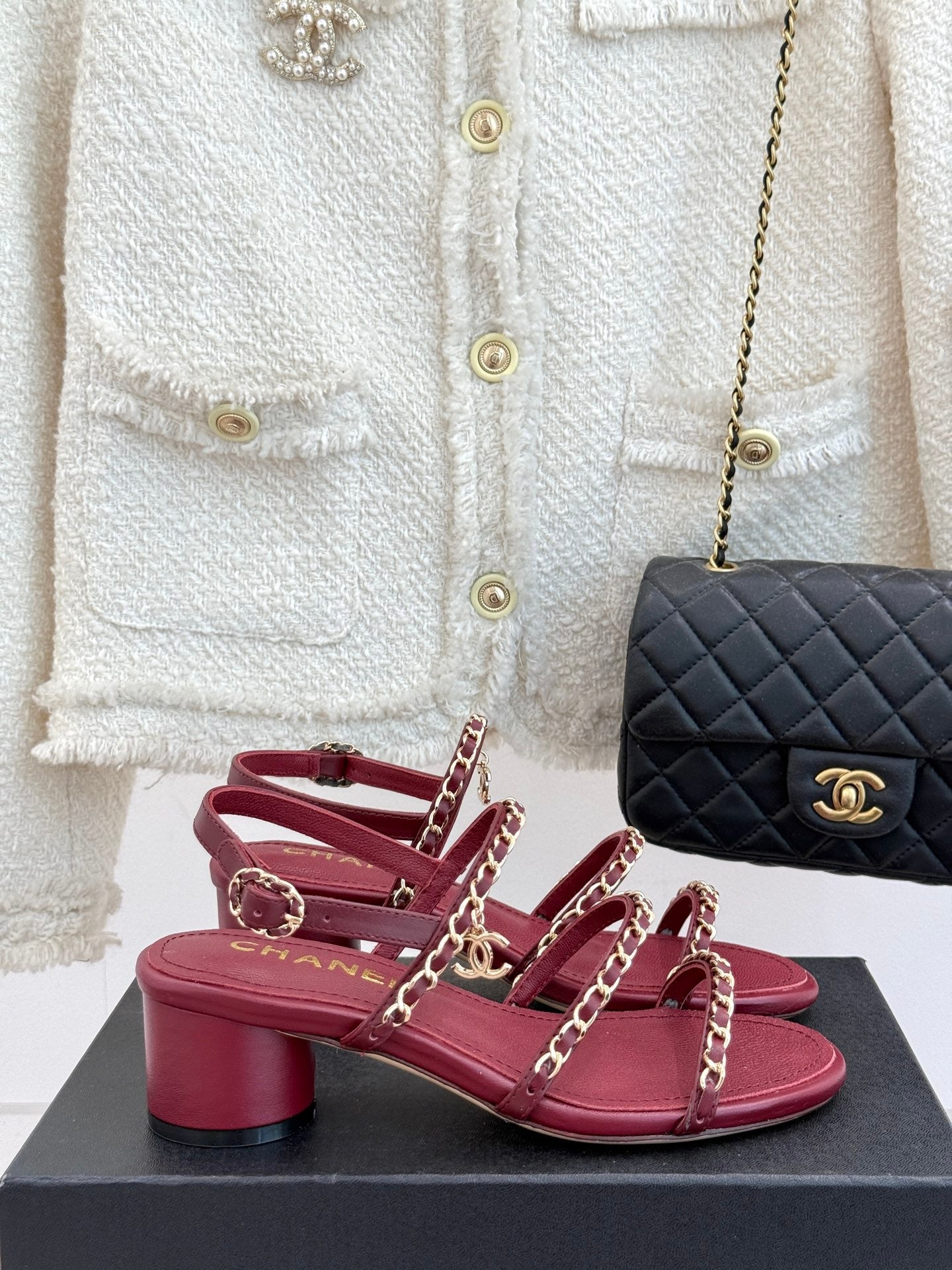 CNL Double C chain thick heel sandals 0725042807