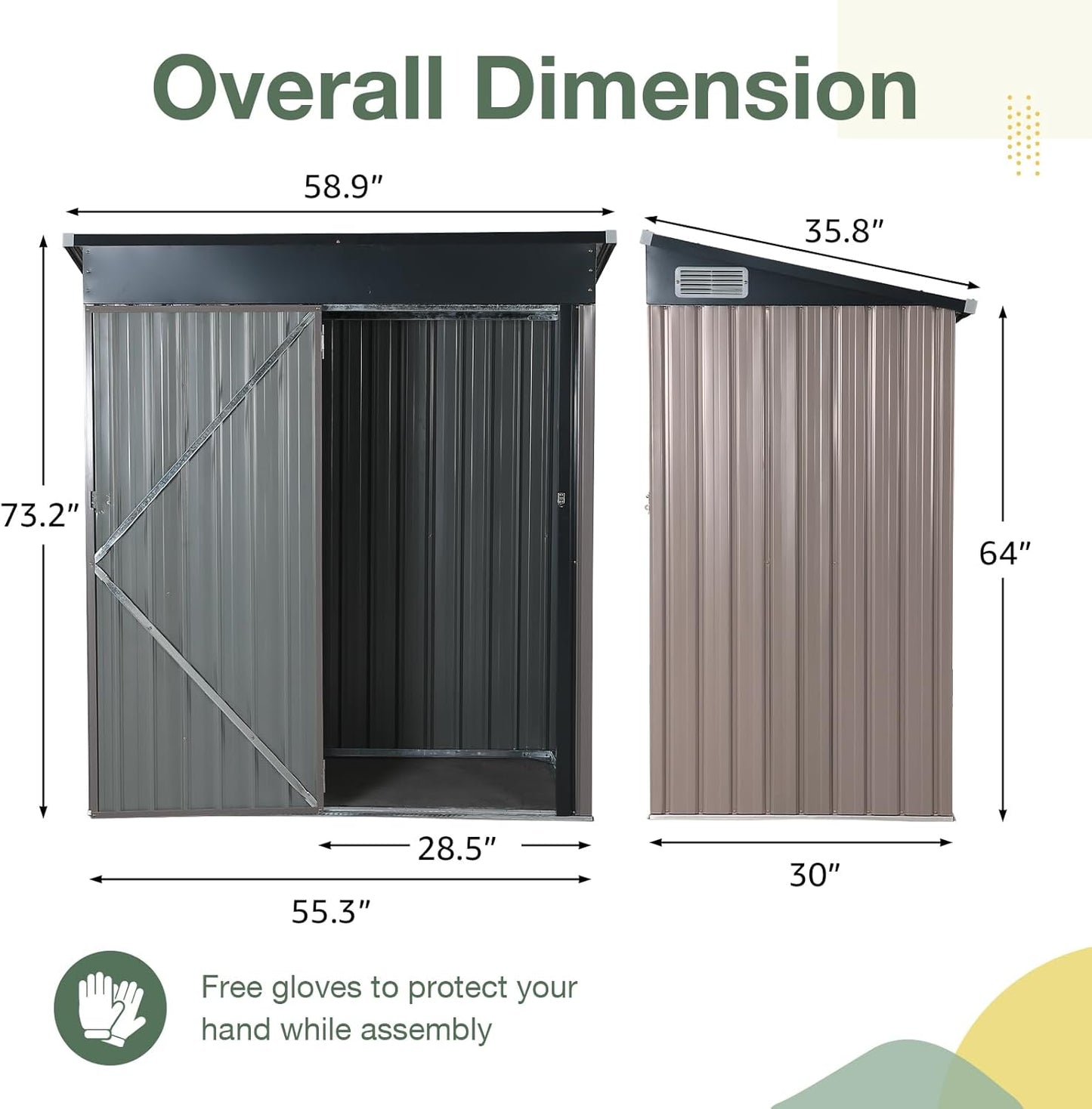 5'x 3' Outdoor Storage Shed Metal Garden Tool Shed for Backyard, Patio, Lawn, Brown