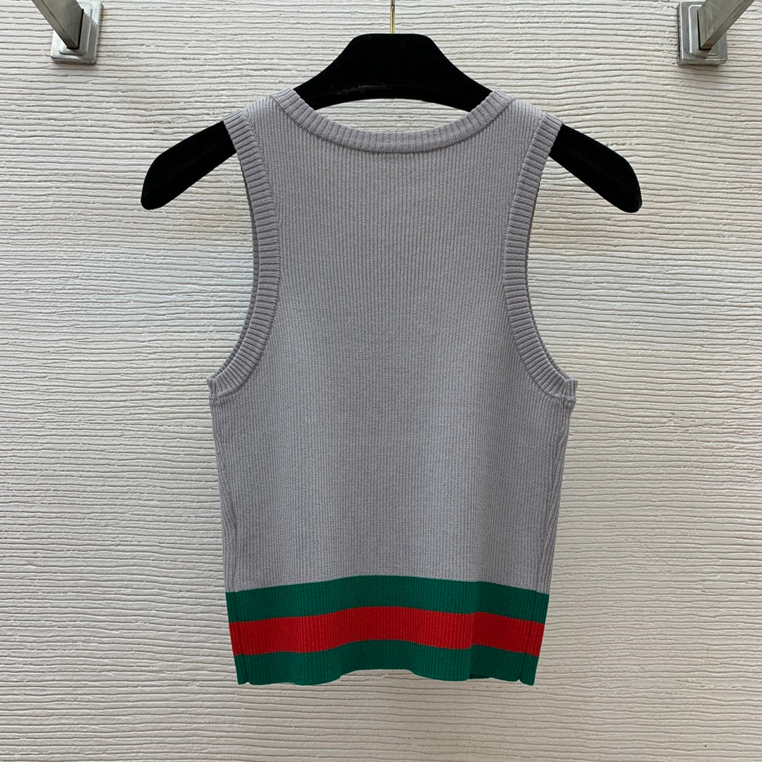 Slim-fit stretch-knit vest top with embroidered logo and contrast stripes 0724100901