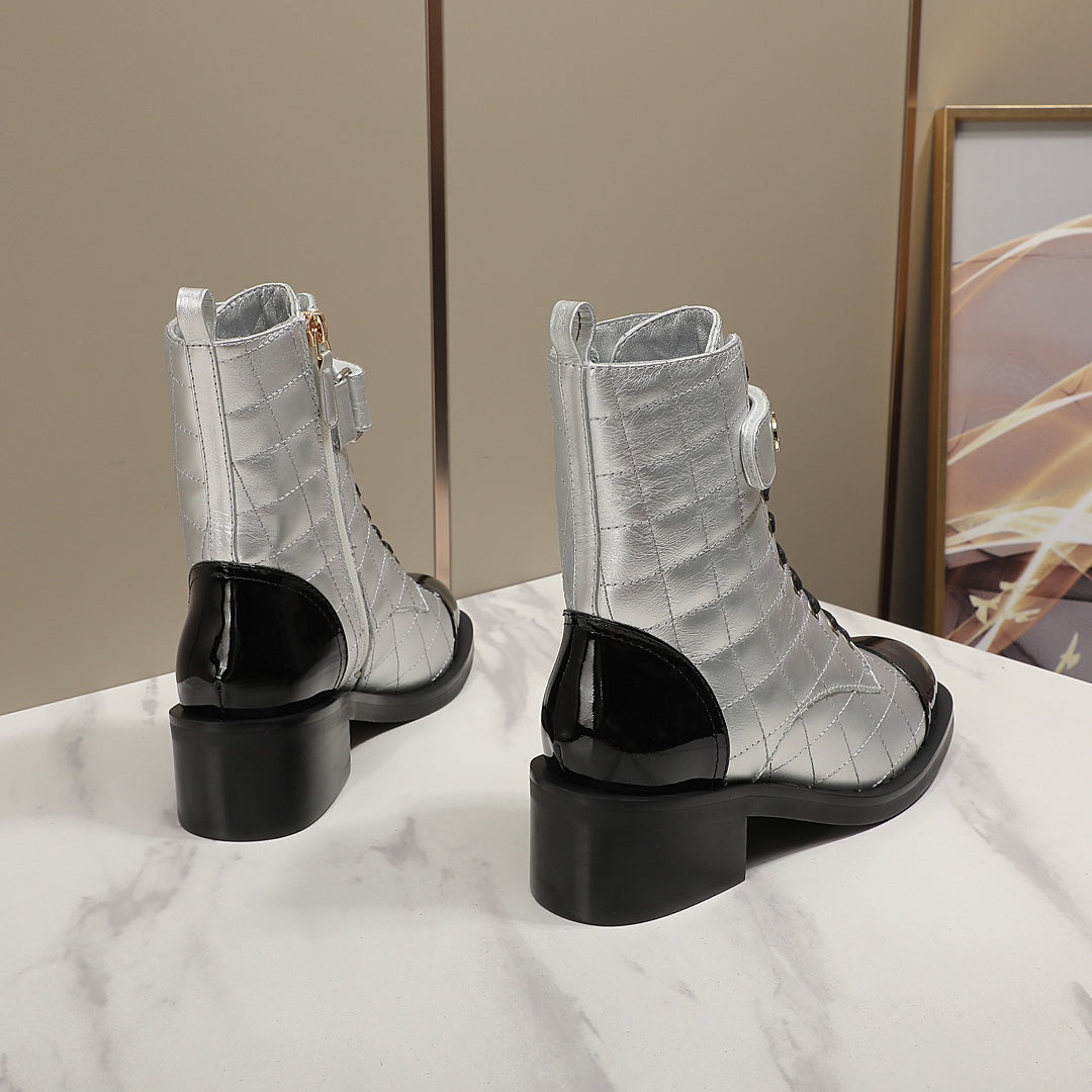 CNL fashion rhombus gold and silver cowhide boots 0724101707