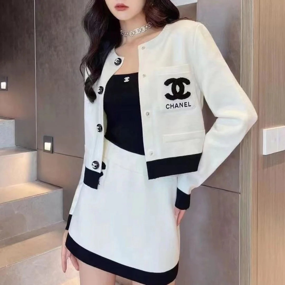 New Women's Clothing French Knitted Cardigan Sweater Skirt Fashion Two-Piece Suit 1024030607