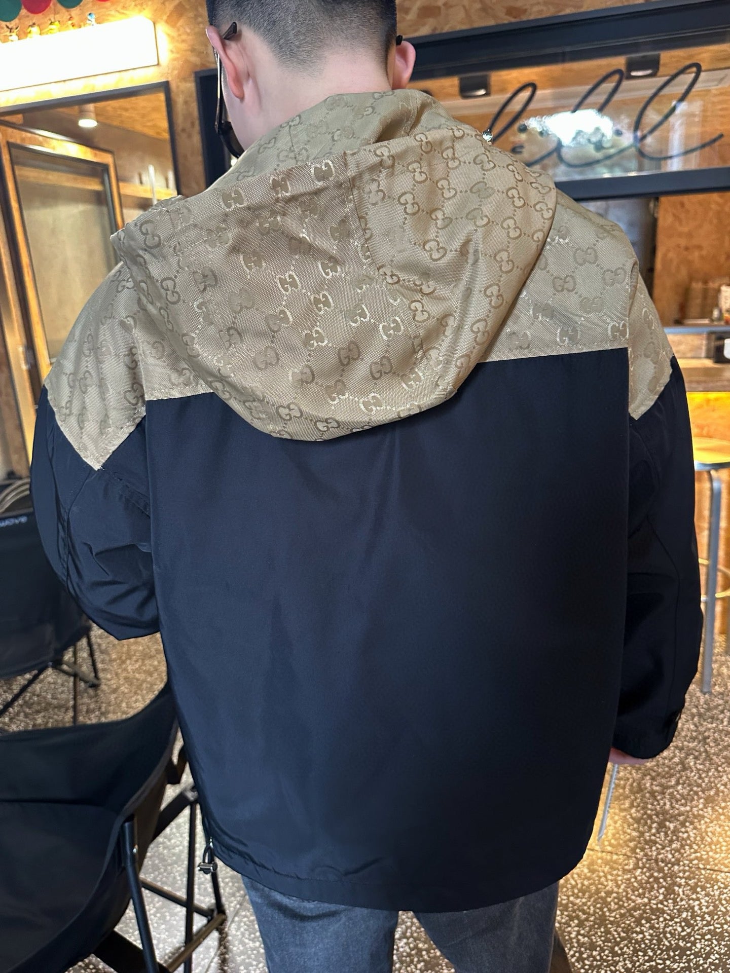 GG patchwork printed hooded trench coat 0725091002