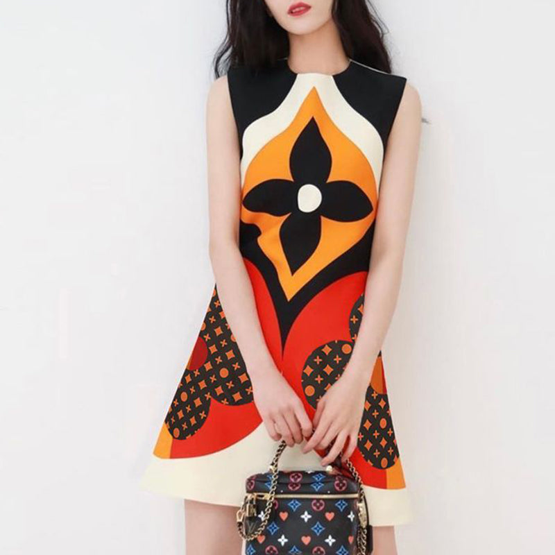 Printed Round Neck Slim Fit Dress PD10051805