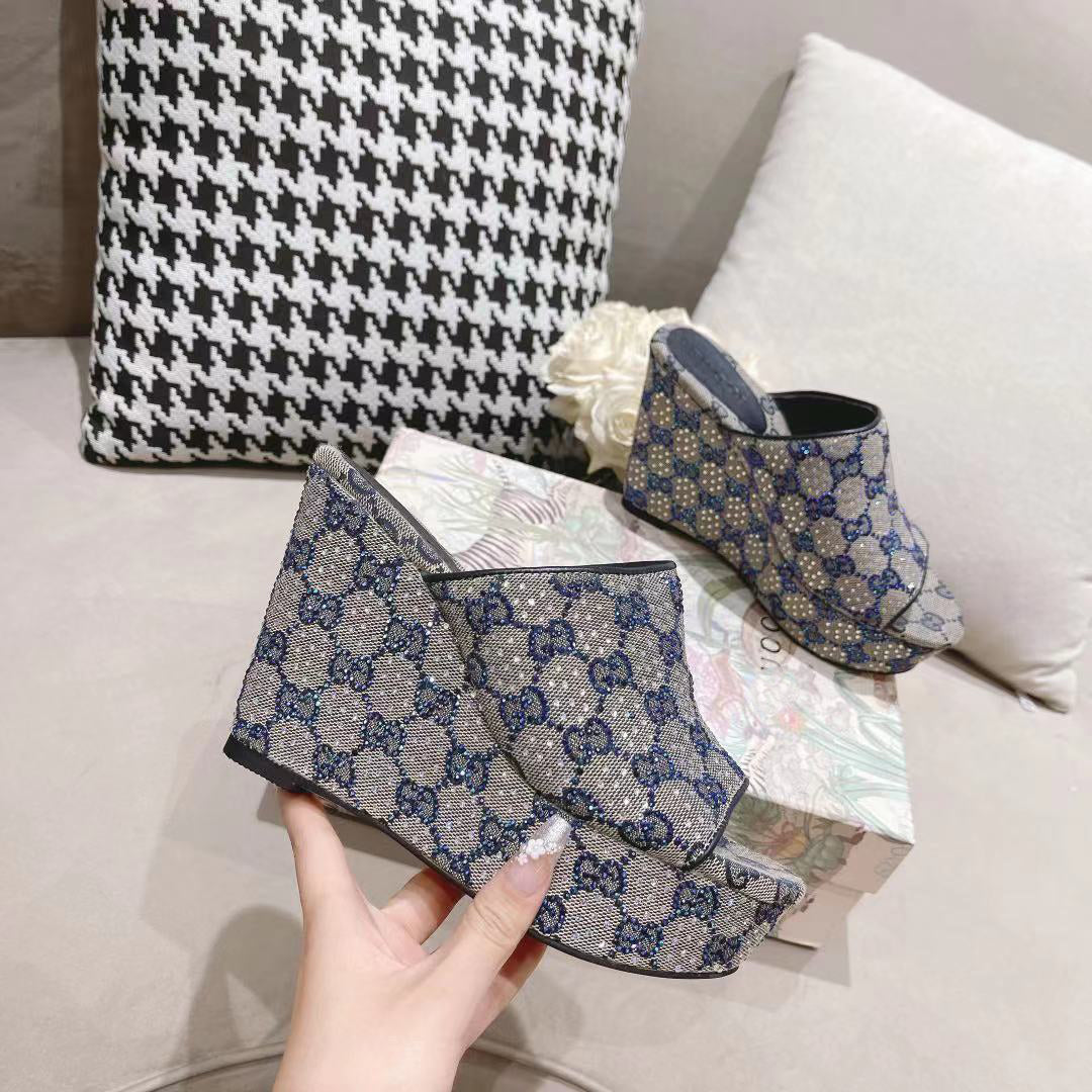 G new printed sequins platform ladies slippers XC07061201