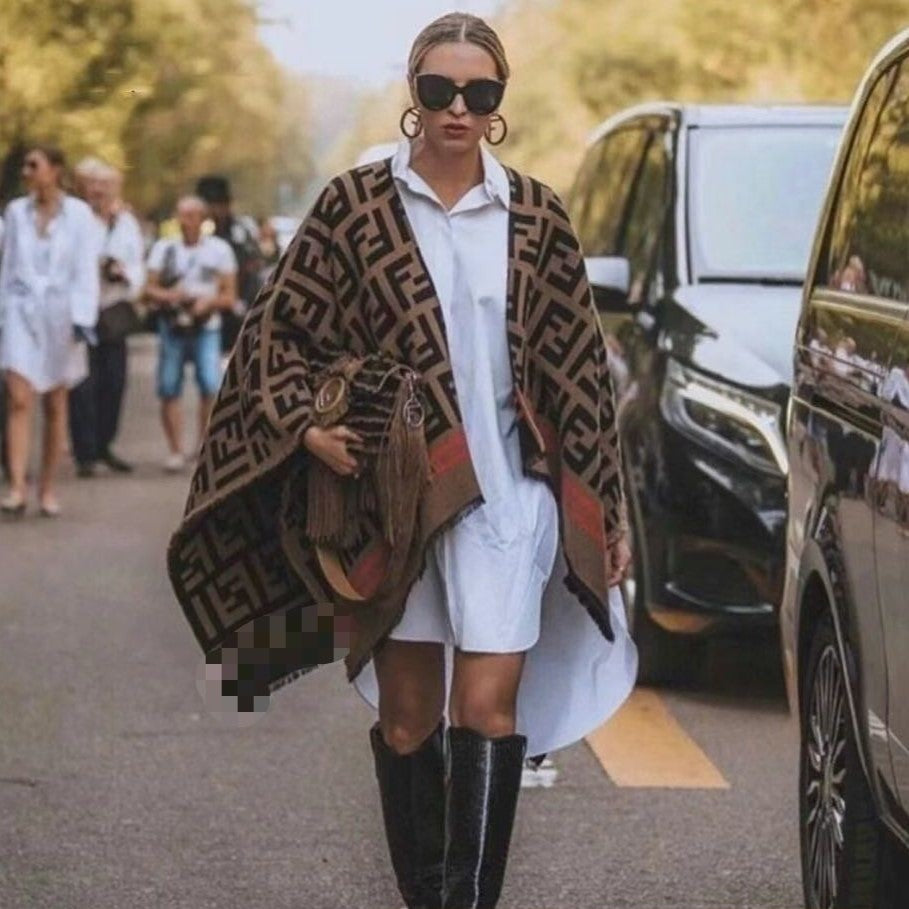 Brown F letter pure cashmere scarf PD0823112102