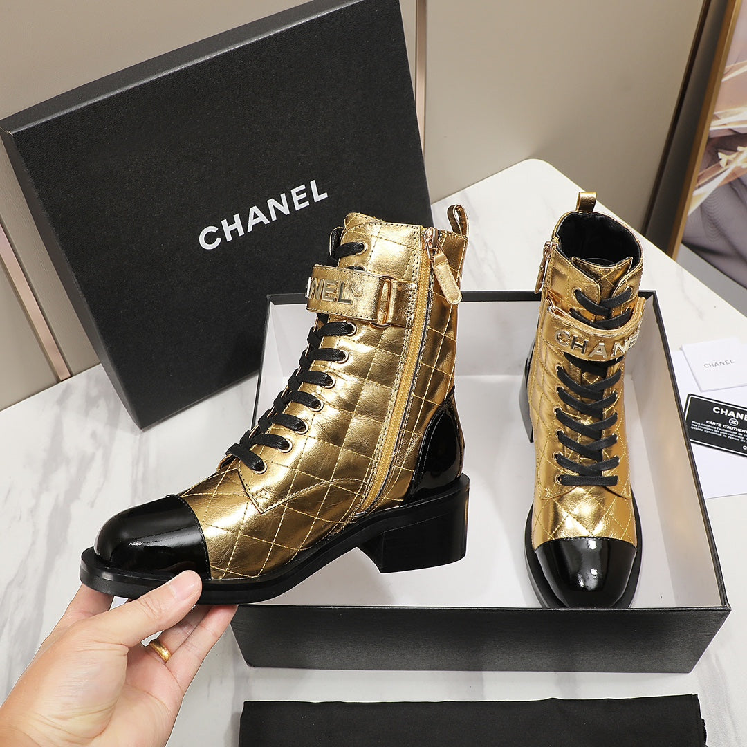 CNL fashion rhombus gold and silver cowhide boots 0724101707