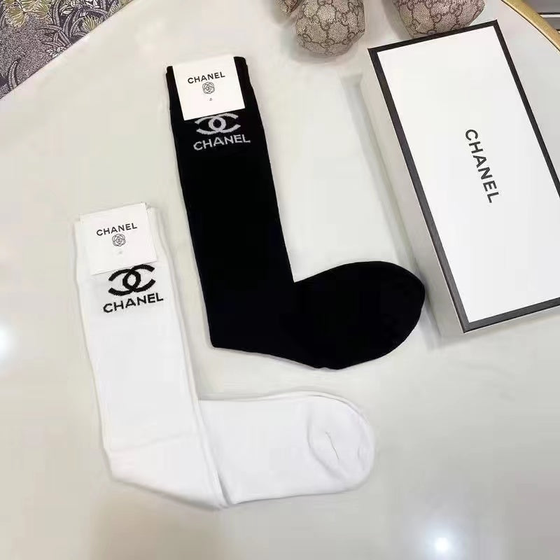 All-match new black cotton bronzing mid-length socks