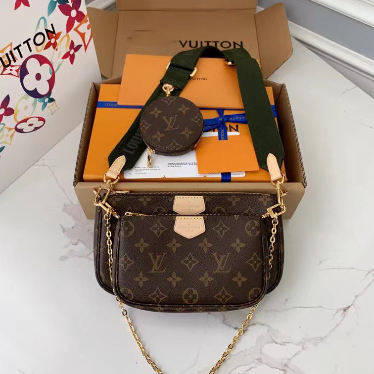 Handmade Leather Crossbody Bag Monogram Brown Multi Pochette