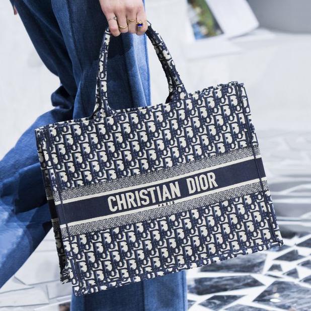 Book Tote Blue Oblique Embroidery Bags