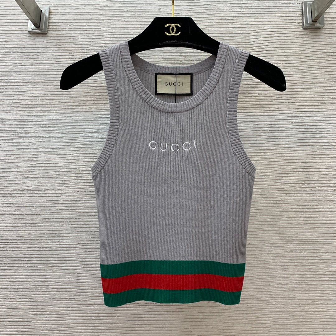 Slim-fit stretch-knit vest top with embroidered logo and contrast stripes 0724100901