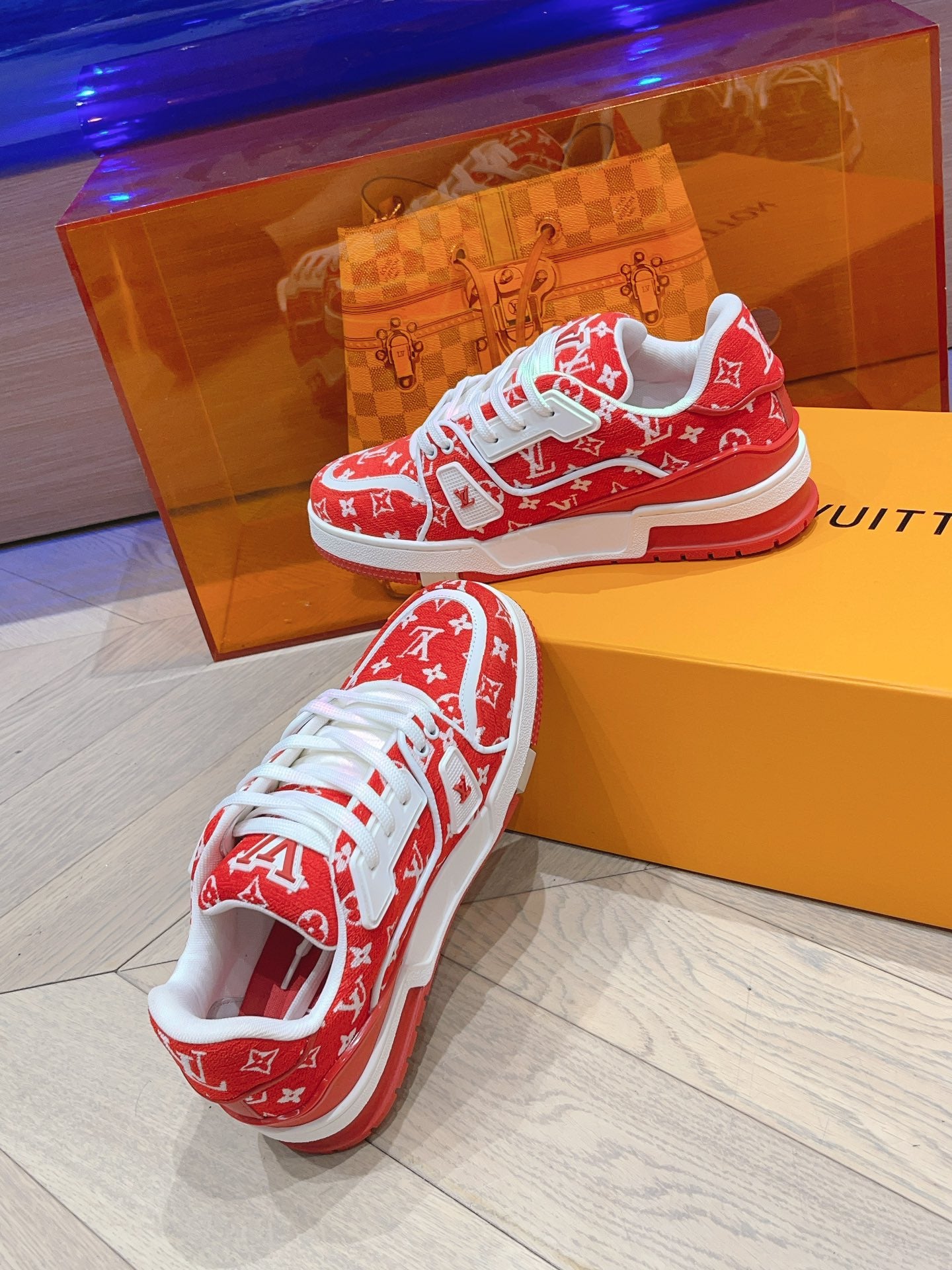 Lvv couple limited series casual denim print sneakers 0725012402