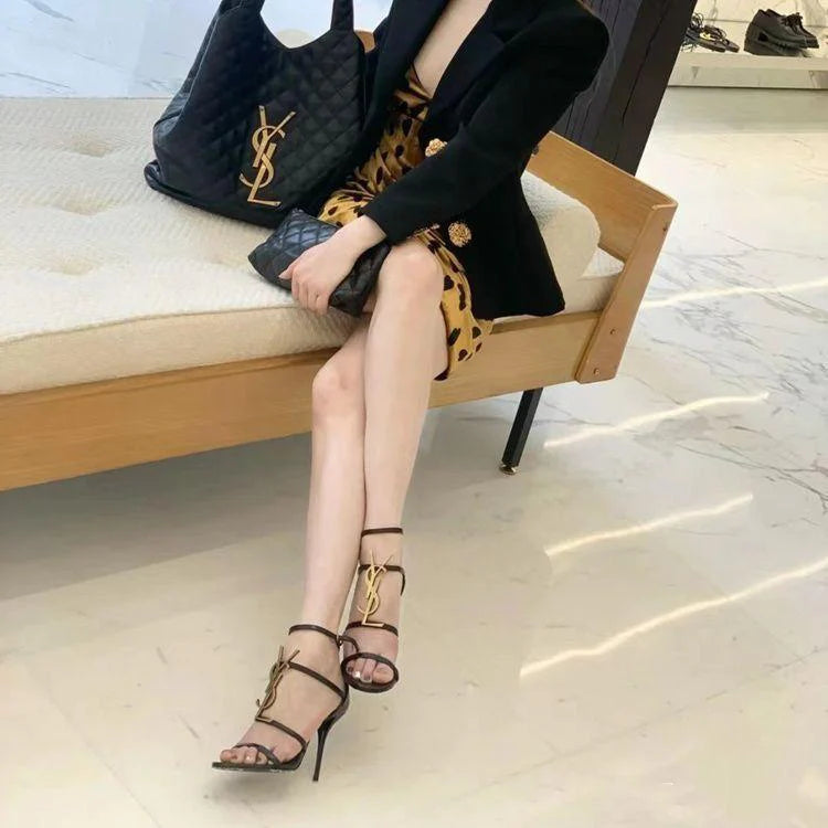 Summer New Genuine Leather Stiletto With Socialite Letter Buckle High-heeled ShoesPD05202412406