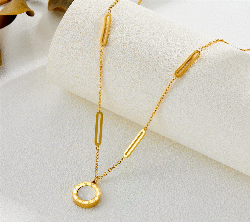 Roman numeral pendant titanium steel necklace 2025081101