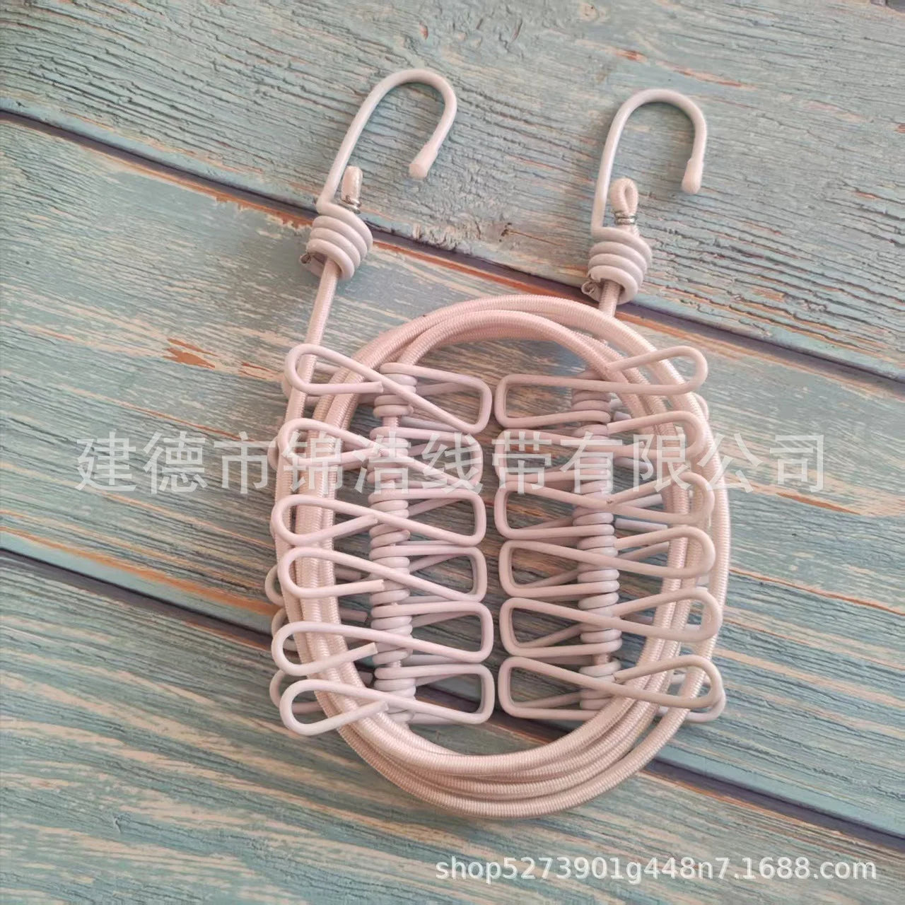 Portable outdoor clothesline traveler household 12 clips windproof clothesline color drying elastic rope