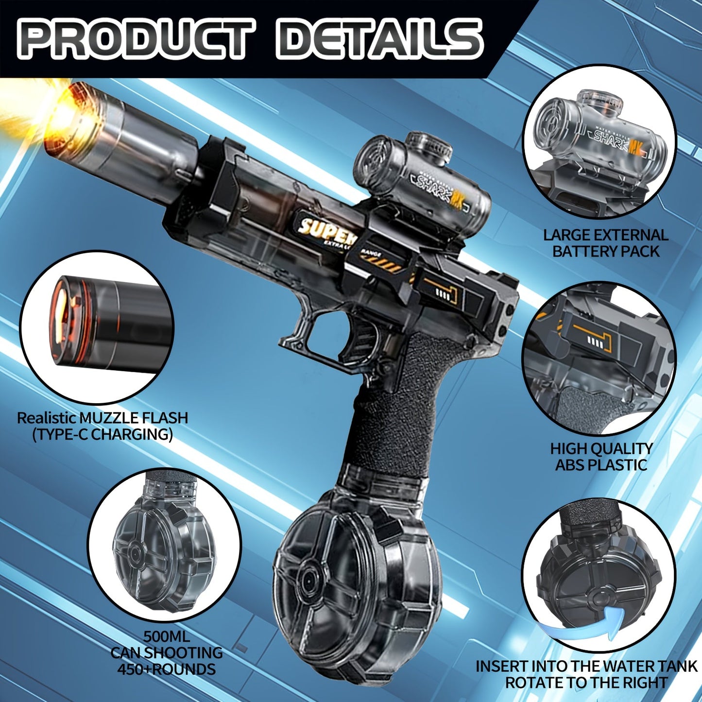 Electric Water Gun, Automatic Water Spray Gun, Water Toy Gun, Rechargeable Water Gun, Kids Water Gun, Adult Water Gun, USB Charging Water Gun, Beach Battle Toy, Pistol Toy, Beach Toy