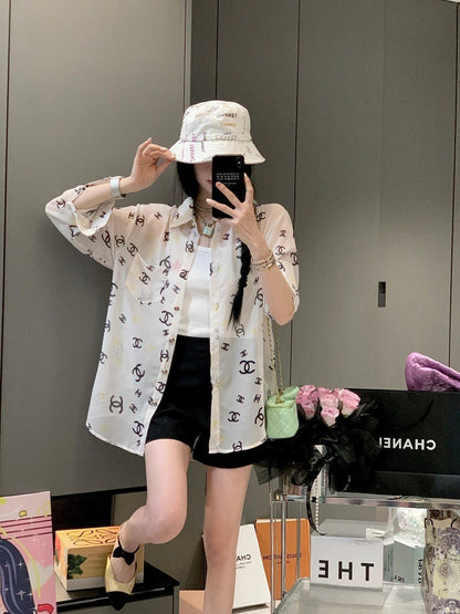 Fashion Letter Printing Old Flower Sunscreen Shirt 1024042620