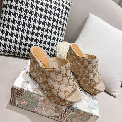 G new printed sequins platform ladies slippers XC07061201