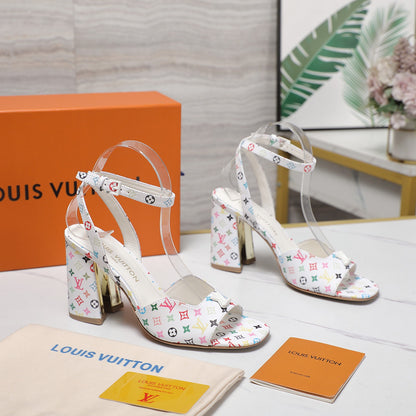 Lvv colorful printed high-heeled sandals 0725102304