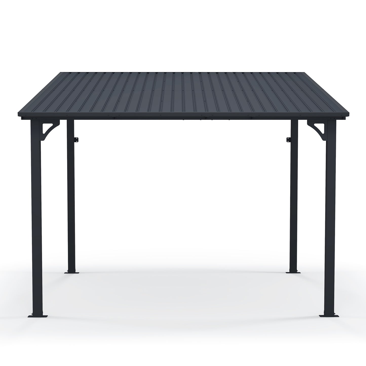 Outdoor Lean to Gazebo Pergola w/Drainage Holes, Wall-Mounted Gazebo with Hard Top Metal Awnings for Patio Backyard Deck, Dark Grey
