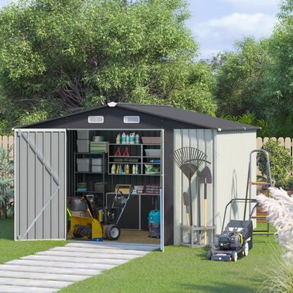 10' x 8' Outdoor Storage Shed, Metal Garden Tool Shed with Lockable Door