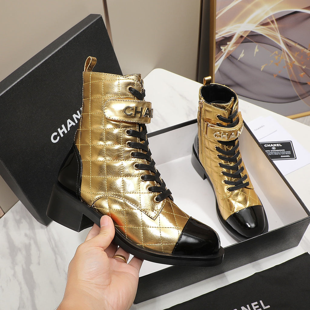 CNL fashion rhombus gold and silver cowhide boots 0724101707