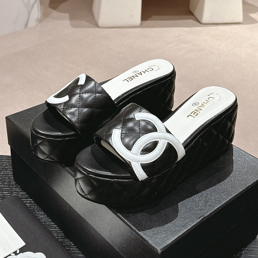 New style diamond grid thick sole sponge cake slope heel sandals 1024062802