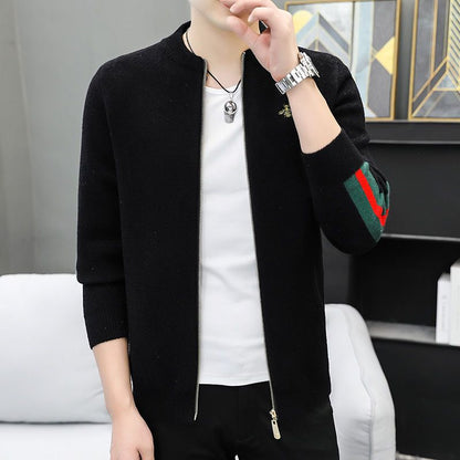 Men's Knitted Sweater Cardigan Stand Collar Little Bee Coat XC0823091105