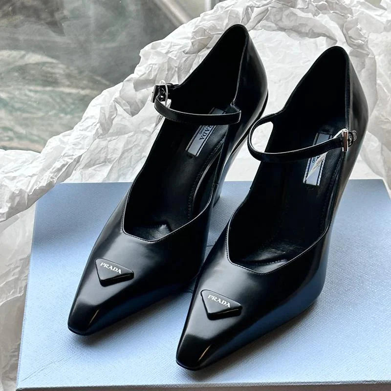 New Retro Shallow Mouth Pointed Mary Jane Single Shoes 1023122808