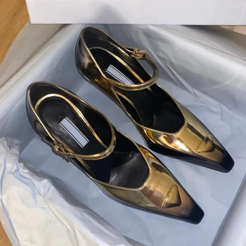 New Retro Shallow Mouth Pointed Mary Jane Single Shoes 1023122808