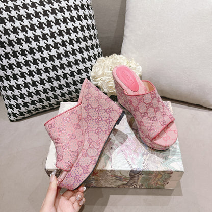 G new printed sequins platform ladies slippers XC07061201