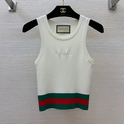 Slim-fit stretch-knit vest top with embroidered logo and contrast stripes 0724100901