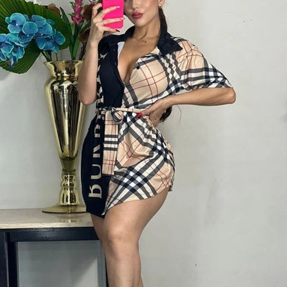 Fashion Short Sleeve Printed Shirt Dress 1024060613