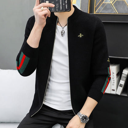 Men's Knitted Sweater Cardigan Stand Collar Little Bee Coat XC0823091105