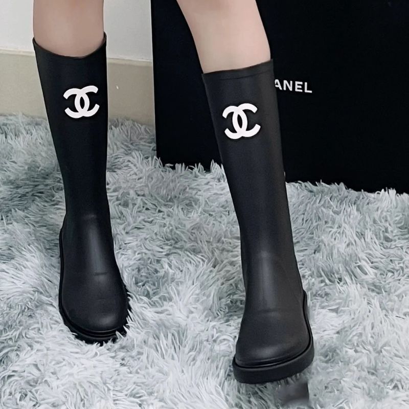 Black Leather C Logo Women's Fashion BootsXC052023110202