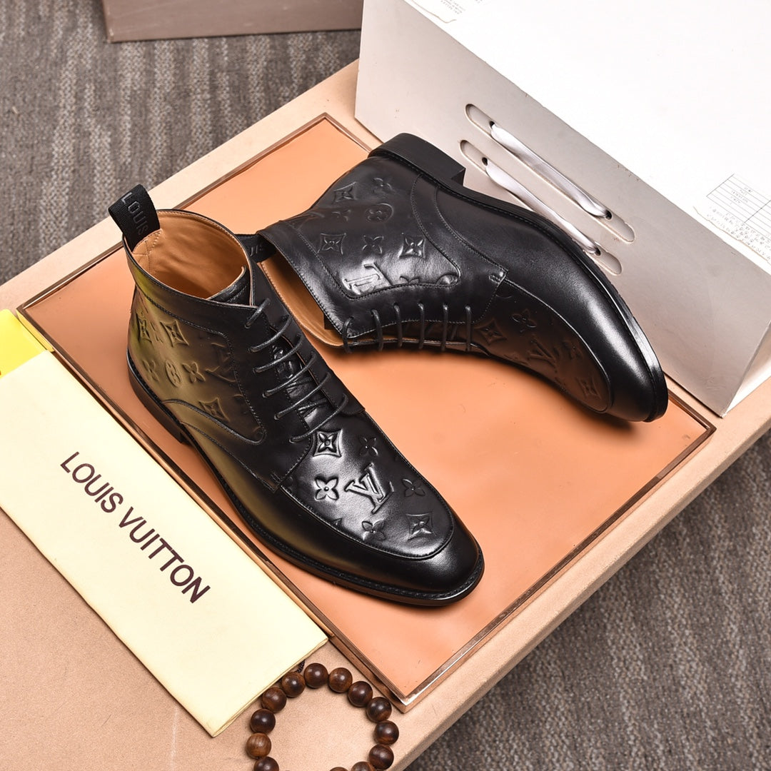 LVV high-top printed business leather shoes 0724120515