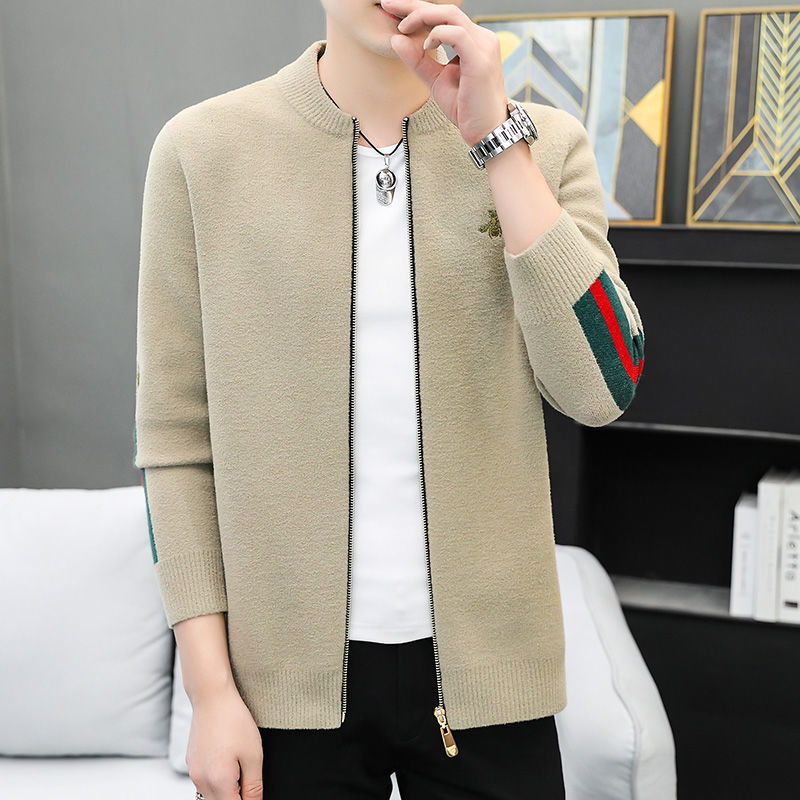 Men's Knitted Sweater Cardigan Stand Collar Little Bee Coat XC0823091105
