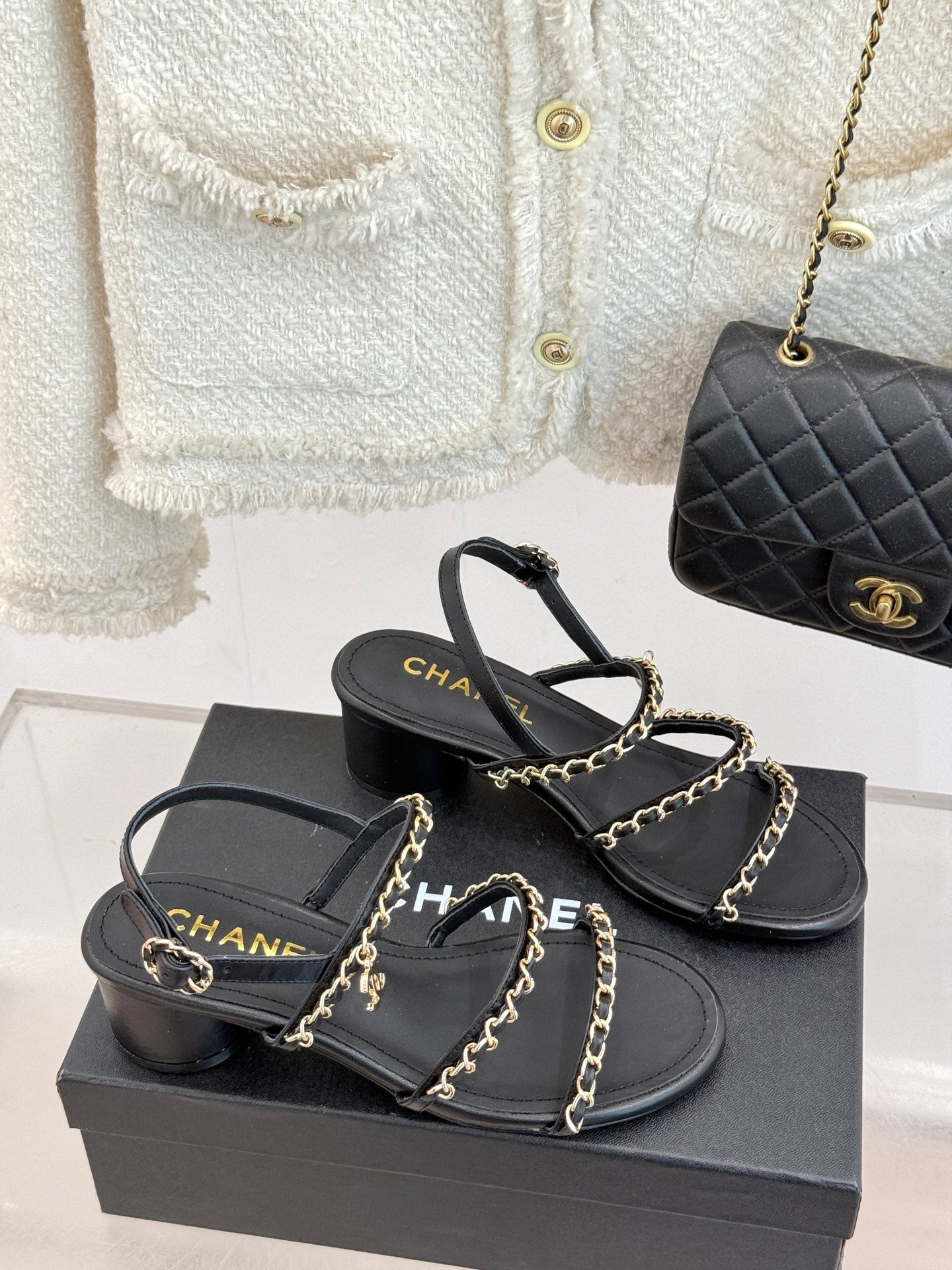 CNL Double C chain thick heel sandals 0725042807