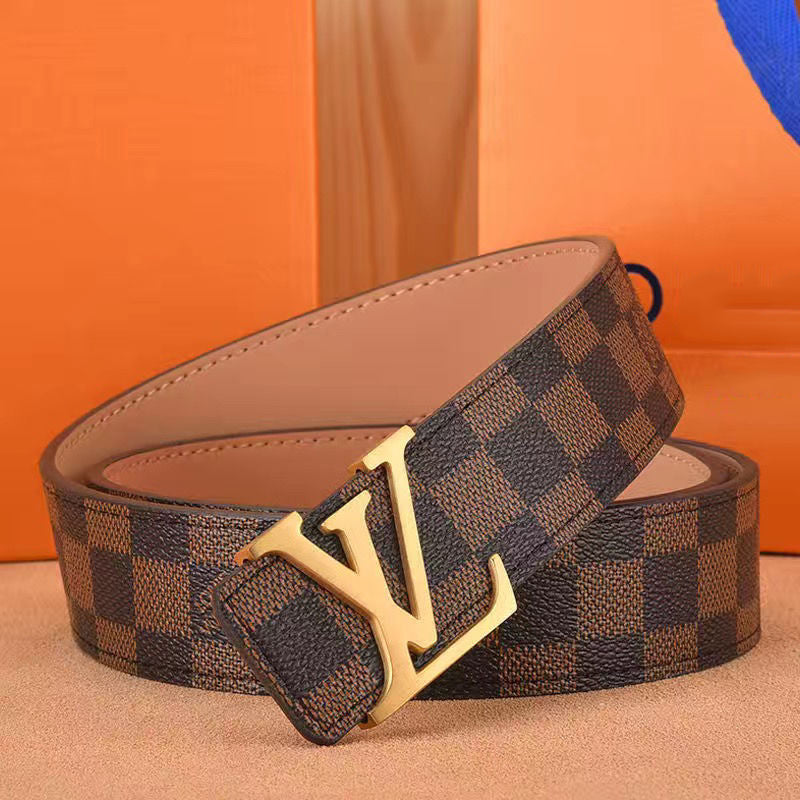 Men's belt high-grade letter leather business belt trend all-match strong and durable middle-aged and young casual pants belt