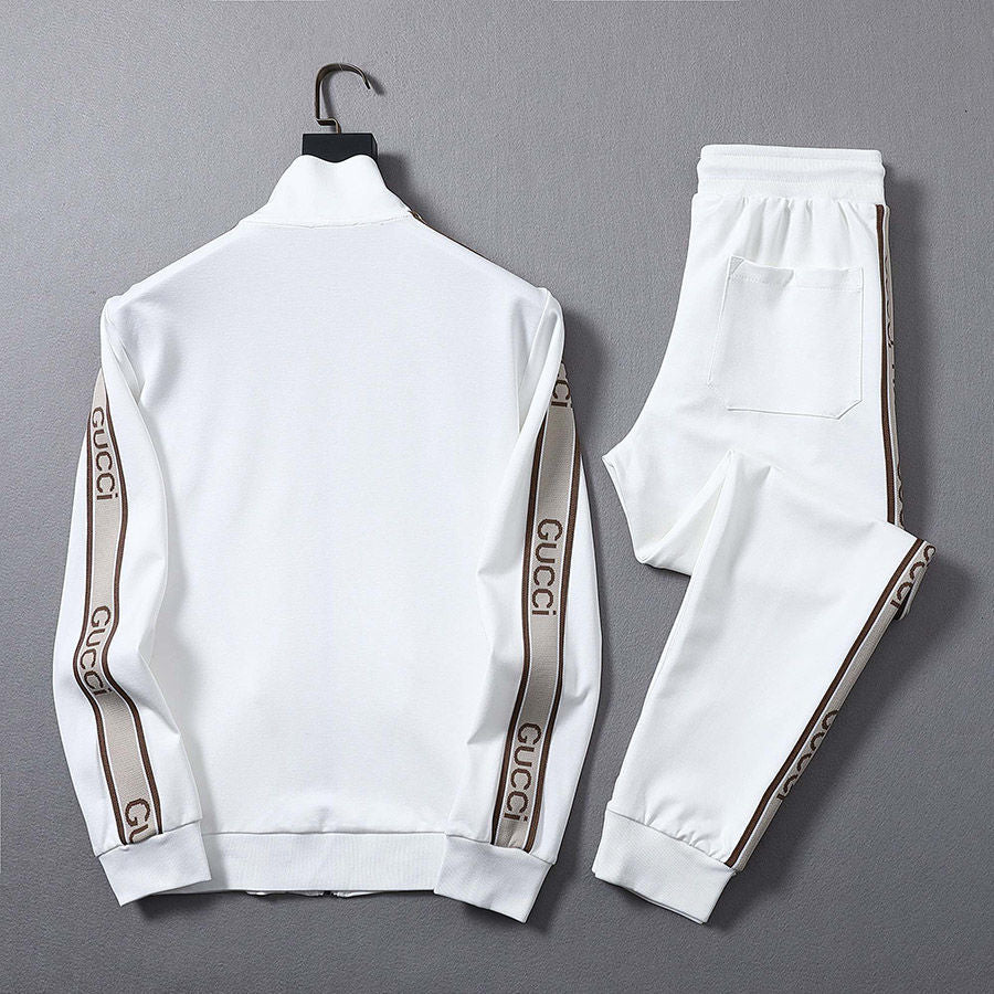 Men's light luxury webbing embroidery long-sleeved casual sports trousers two-piece suit